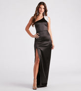 Maddie Formal Satin Bow One-Shoulder Dress
